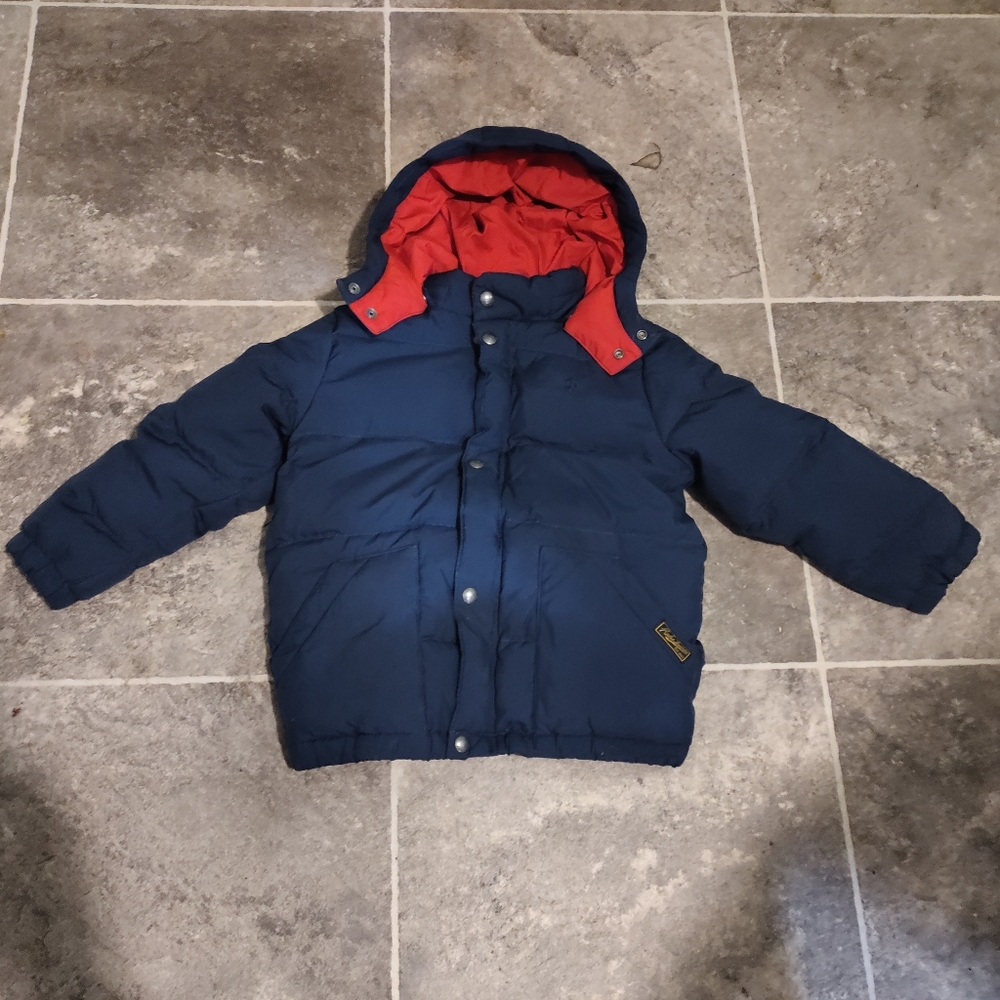 Kids Navy Blue Puffer Jacket with Red Hood